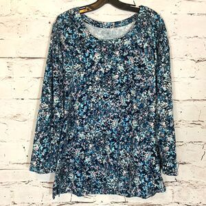J. Jill Floral Print Relaxed Tunic Top Size Medium ¾ Sleeve Cottagecore Comfort